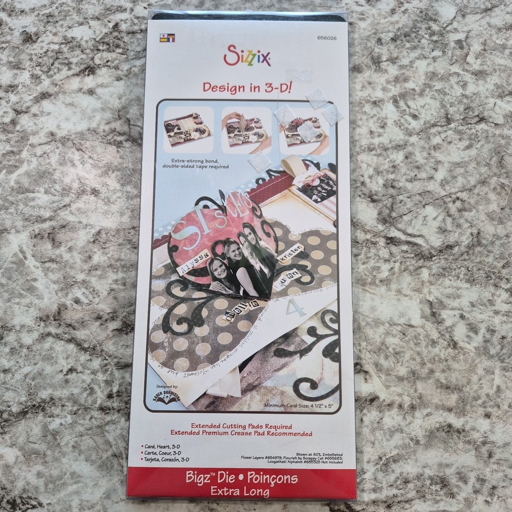 Sizzix Bigz XL Extra Long Cutting Die 3-D Heart Card Pop Up Love Family 656026